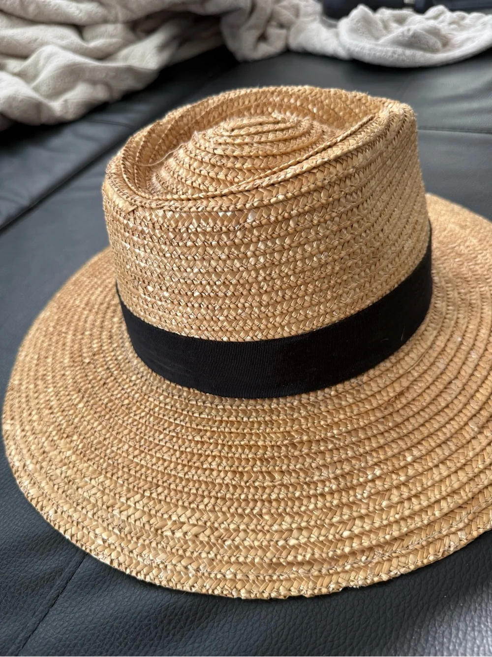 Brixton Joanna Straw Hat Black Strap Tan Small